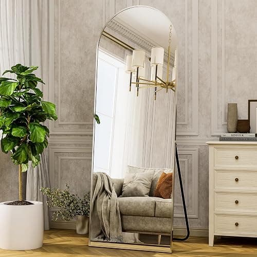 HARRITPURE 64"x21" Arched Full Length Mirror Free Standing Floor Mirrors Leaning Hanging Mounted Mirror Aluminum Frame Modern Home Decor for Living Room Bedroom Cloakroom,Silver thumbnail 4