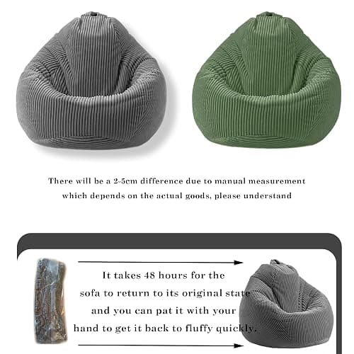 LPMOERA Corduroy Kids Bean Bag Chair with Memory Foam Filling Dark Gray | Hidden Zipper,Versatile Home Decor,Floor Sofa,Suitable For Rest & Lounge,Pull-Handle thumbnail 5