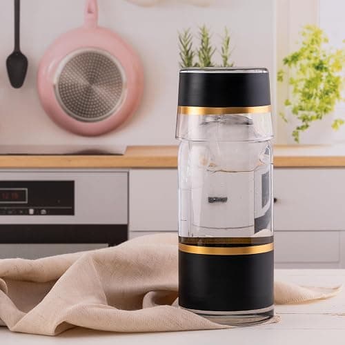 GARIZZE Bedside Water Carafe and Glass Set for Bedroom, Bedside Carafe and Glass Set, Mouthwash Decanter for Bathroom, Water Carafe with Glass Cup for Nightstand (24-oz/7-oz) (BLACK GOLD)Standard Pack thumbnail 4