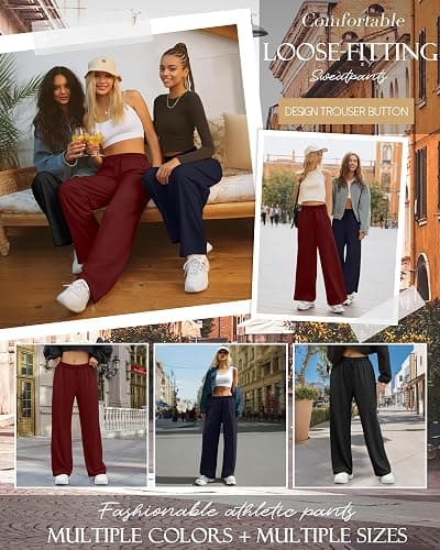 Neer 3 Pack Womens Wide Leg Sweatpants Elastic High Waisted Baggy Long Pant Casual Lounge Yoga Drawstring Jogger with Pockets thumbnail 5