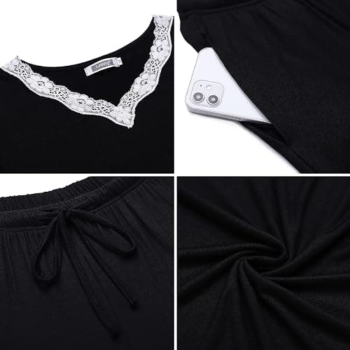 Lovasy Ensemble de Pyjama Femme Cotton Sexy Hiver Grande Taille Ensembles Manche Longue Col en V 2 Pièces Sensuel Dentelle pour Automne Noël thumbnail 5