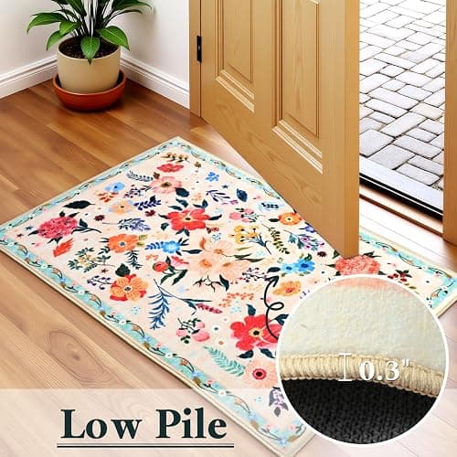 Terrug Floral Large Area Rug for Living Room, 6x9 Beige Washable Rug Boho Ultra-Thin Carpet, Soft Non Slip Stain Resistant Vintage Rug for Living Room, Bedroom, Dorm, Dining Room, Office thumbnail 7