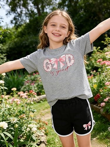 FJLSJSW Girls Clothes 2PCS Outfits Bow Letter t Shirt & Shorts Cute Summer Girls' Clothing Sets Teen Girl Clothes 7-14Y thumbnail 4