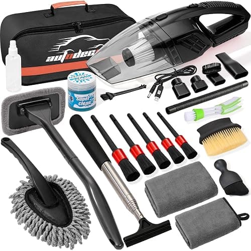 AUTODECO Car Cleaning Kit, Car Interior Detailing Kit with 12000PA Black Handheld Vacuum, Brush Set, Windshield Tool, Duster, Towels, Complete Car Care Tools for Women (Black) - Image 1