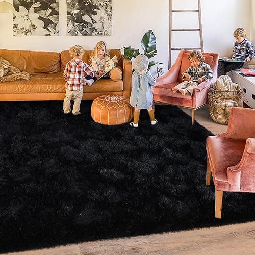 Quntue Black Rug for Bedroom, Soft Shaggy Modern Shag 4x6 Area Rugs for Living Room, Upgrade Non-Slip Plush Fluffy Carpet for Kids Boys Girls Room Dorm Home Decor Aesthetic thumbnail 6