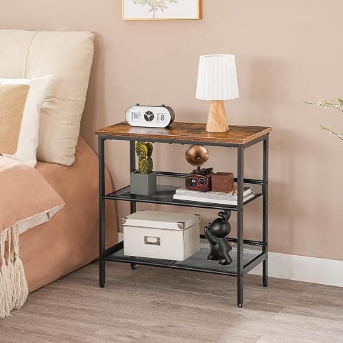 HOOBRO End Table, 3-Tier Narrow Side Table, Nightstand with 2 Flat or Slant Adjustable Shelves for Small Spaces, Hallway, Living Room, Bedroom, Sturdy, Easy Assembly, Rustic Brown and Black BF23BZ01G1 thumbnail 6