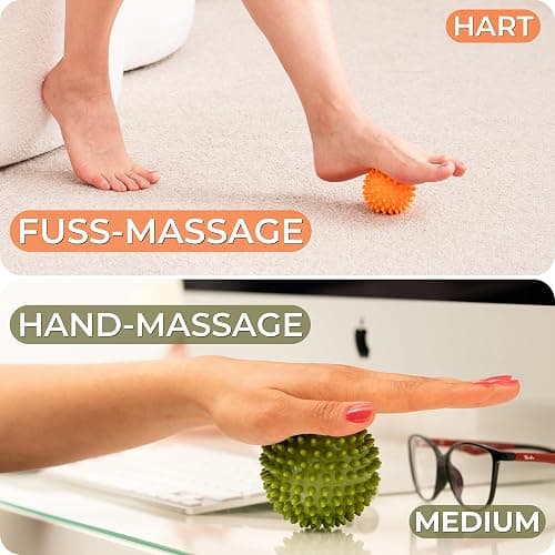 M.S.Lemberg® Igelball Massage Set - Massageball für Reflexzonen, Anti-Stress, Entspannung Geschenk - Noppenball Fußmassage Rücken Nacken Hand Fuß - Ball mit Noppen klein - hart & mittel-weich thumbnail 3