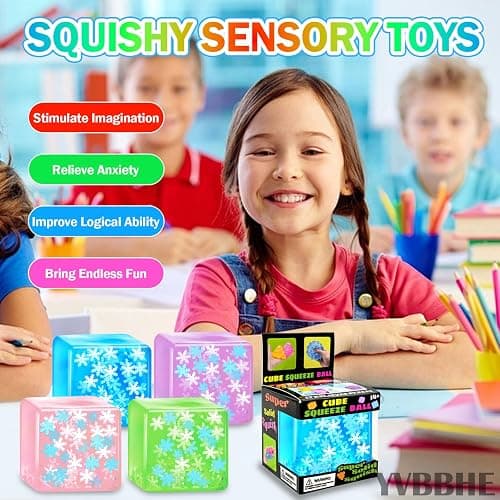 4 Pack Squeeze Cube with Glow in The Dark Snowflakes Inside，Squishy Fidget Gummy Toys ， Luminous Sensory Toys for Kids Autism , Maltose Balls for Anxiety Stress Relief Gifts for Kids thumbnail 5