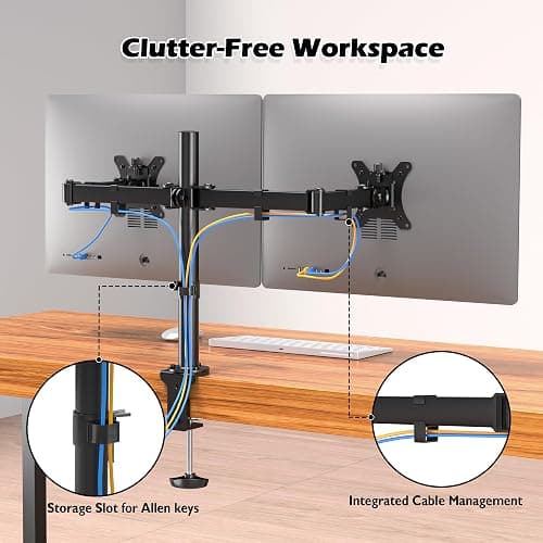 BONTEC PC 2 Monitor Stand for 13-32 Inch Monitors, Height Adjustable PC Monitor Arm, Tilt, Rotatable and Swivel, Maximum Load of 10 kg per arm, 2 Mounting Options, VESA 75/100 thumbnail 7
