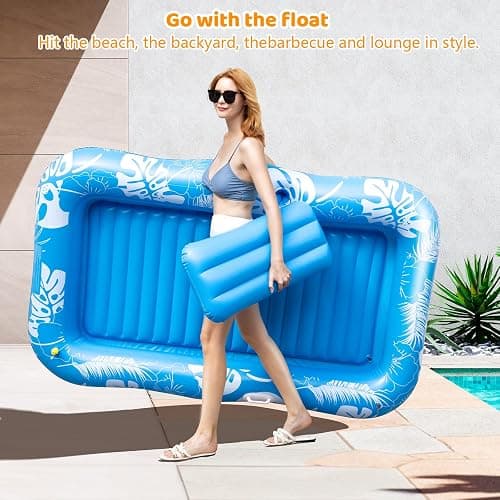 Inflatable Tanning Pool Lounger Float with Sprinkler, 77" x 48" Pool Floats Adult with Pillow, 6 in 1 Suntan Tub Raft Floatie with Drink Holder Sunbathing Water Lounge thumbnail 8