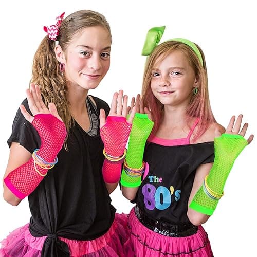 TecUnite 12 Pairs Fishnet Gloves Fingerless Neon Gloves for Women Men 80s Party Costume Accessories Supplies - Simple Style thumbnail 7