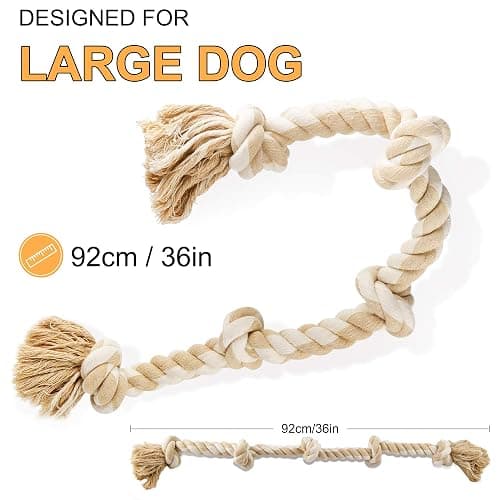 Fida Dog Rope Toys for Large/Medium Aggressive Chewers, Tough Cotton Chew Toy, 3 Feet 5 Knots Indestructible, Tug of War Dog Pull Rope Teeth Cleaning thumbnail 5