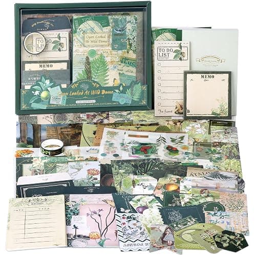 Draupnir 350 Pezzi Aesthetic Scrapbook Accessory Set, Bullet Junk Journal Set con Accessori per Scrapbook Journaling, Quaderno a Griglia A6, Regalo fai da te per Ragazzi e Bambini - Foresta - Image 1