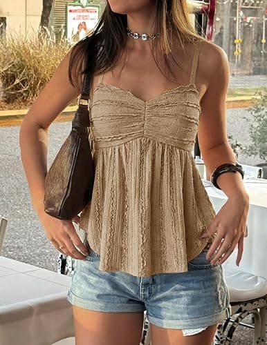 ZESICA Womens Summer Spaghetti Strap Tank Tops 2026 Trendy Going Out Sleeveless V Neck Flowy Y2K Cami Top Fashion Outfits thumbnail 2