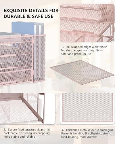 WALI Desk File Organizer, 4 Tier Desktop Paper Letter Tray Organizer with Drawer and 2 Pen Holders, Office Desk Accessories & Workspace Organizers for Office, Home Supplies(DO005DH-P), 1 Pack, Pink thumbnail 6