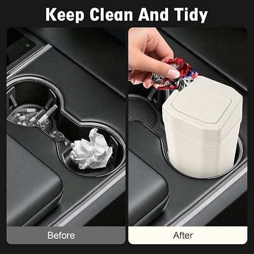 Car Trash Can with Lid - 2 Packs Mini Car Garbage Can Bin for Cup Holder - Beige Small Leakproof Vehicle Trash Bin for Back Seat, Cute Automotive Accessories Organizers and Storage for Door SUV Truck thumbnail 2