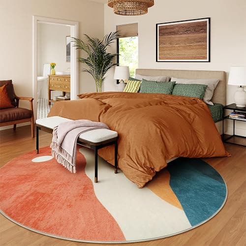 Sungea Mountain Round Rugs 8ft, Abstract Circle Rug for Living Room Non Slip Washable Bedroom Area Rug, Soft Extra Large Round Carpet for Nursery Dinng Room Playroom(Multi) - 8' (Round) - Multi Color thumbnail 6