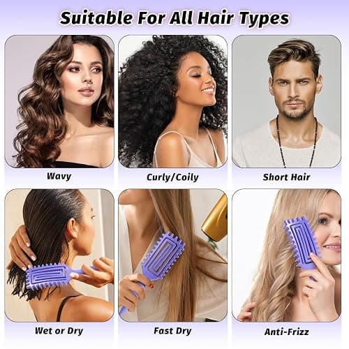 Curly Hair Brush Defining, Vented Curl Defining Brush for Effortlessly Detangling Shaping and Styling Women's Men's Curls on All Wet or Dry Hair Types, Reduces Frizz (Purple) thumbnail 3
