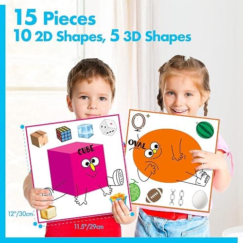 15 PCS Shape Posters, Shapes Learning Bulletin Board Set School Decoration Supplies Teaching Tool for Toddler Kid Family Classroom, 12” x 11.5” thumbnail 3