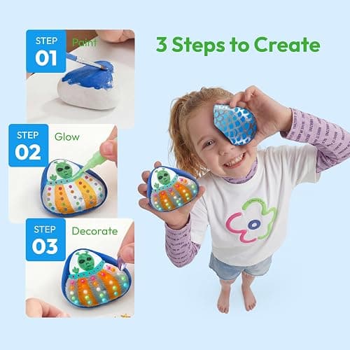 Rock Painting Kit- Glow in The Dark Rock Kit, Arts and Crafts for Kids Ages 6-12, Art Supplies Toy, Kids Craft Paint Kits, Arts & Crafts for Boys Girls Birthday Party Gift Toy thumbnail 3