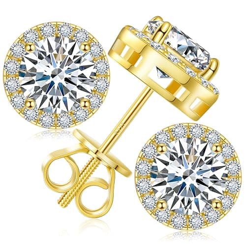 Moissanite Halo Earrings Stud Screw Back 0.2-8.0ct 3-10mm 18K White Gold Plated 925 Sterling Silver Lab Round Cut Brilliant Moissanite Halo Earrings for Women Men thumbnail 2