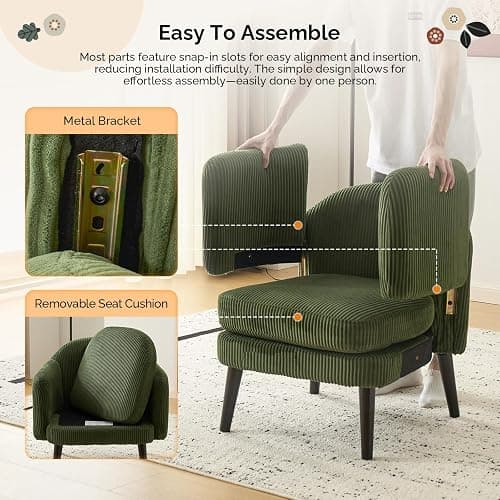 VINGLI 30.3" Wide Modern Barrel Accent Armchairs Set of 2 with Track Armrest, Solid Wooden Legs, Comfy Upholstered Club Chairs, Single Home Sofa for Living Room, Bedroom, Reading Room, Corduroy Green thumbnail 5