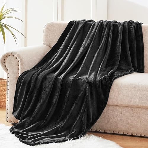 Exclusivo Mezcla Fleece Throw Blanket for Couch, Sofa, 300GSM Super Soft and Warm Blankets, Black Throw All Season Use, Cozy, Plush, Lightweight, 50x60 Inches - Throw (50"x60") - Black thumbnail 5