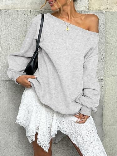 EasyGala Womens Fleece Lined Sweatshirt Off Shoulder Long Sleeve Pullover Top Oversized Shirt Basic Slouchy Clothes 2026 thumbnail 3