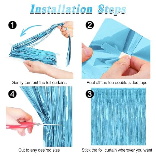 ZATAYE 2 Pack Sky Blue Foil Curtain Backdrop Birthday Party Decorations | Sky Blue, Metallic Foil, 3.28 x 7.05 FT, Tinsel Backdrop, Foil Curtain Streamer, Winter Wonderland Party thumbnail 4