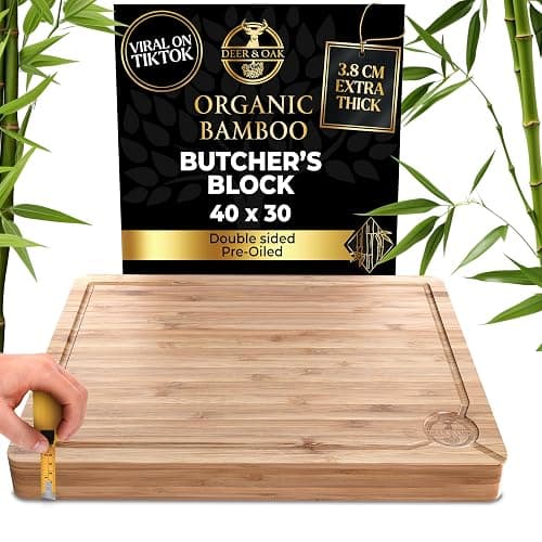 Deer & Oak Extra Large Chopping Board - 40 x 30 x 3.8cm Extra Thick Wooden Bamboo Meat Chopping Board, Butchers Block, Chopping Block for Kitchen, Heavy Duty - Image 1