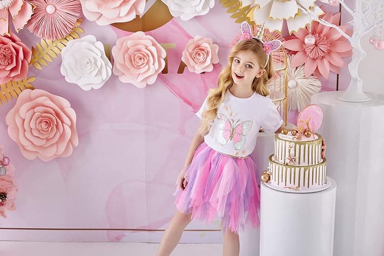 DXTON Girls Rainbow Flower Tulle Skirt Toddler Tutu Girls Clothes thumbnail 9