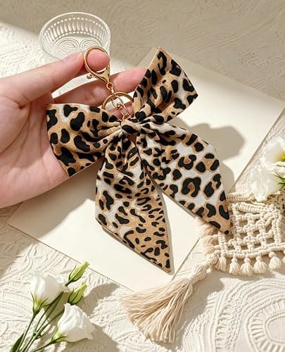 Pithayla Leopard Bow Bag Charms Keychain, Purse Charm Accessories for Women | Leopard Print Bow Key Chain, Cute Bag Purse Charm Keychains for Girl Handbags Backpacks thumbnail 4