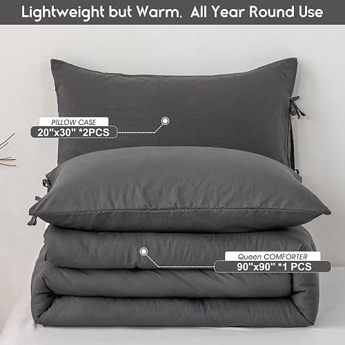 BOHOPOPM Ultra-Soft Cozy Polycotton Bedding Comforter Queen Set - Comfy Fluffy Down Alternative Comforter Queen Size with 2 Pillow Case - Lightweight but Warm Bed Blanket All Season - Dark Gray thumbnail 5