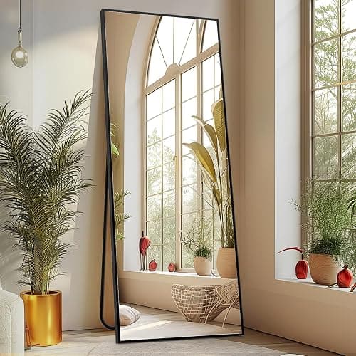 Sweetcrispy 65"x21" Full Length Body Floor Mirror Standing Hanging or Leaning Against Wall, Large Wall Mirror with Stand Aluminum Alloy Frame for Bedroom, Black - Image 1