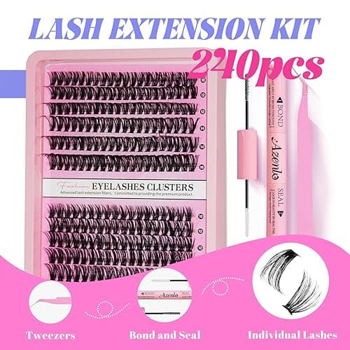 Azenlo Lash Extensions Cluster DIY Lashes 240pcs 40D 60D 10-16mm Eyelash Clusters Individual Lashes Lash Kit Think Band Lash Kit(40D+60D Kit) - 40D+60D KIT 240PCS thumbnail 5