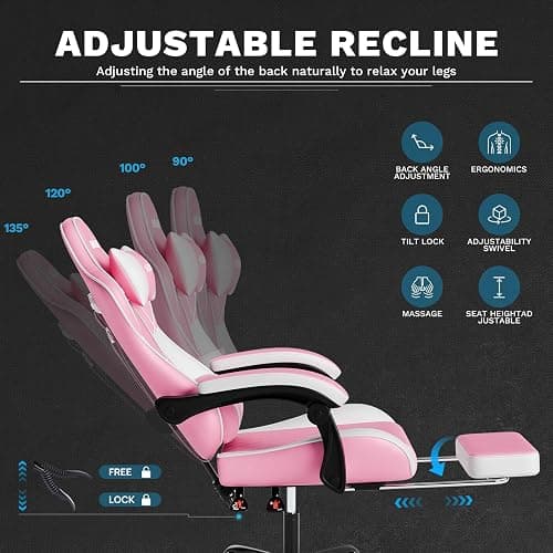 Ergonomic Video Gamer Chairs Gaming Computer Chairs Gamer Chairs for Adults Massage Lumbar Support Swivel Height Adjustable Headrest Backrest thumbnail 4