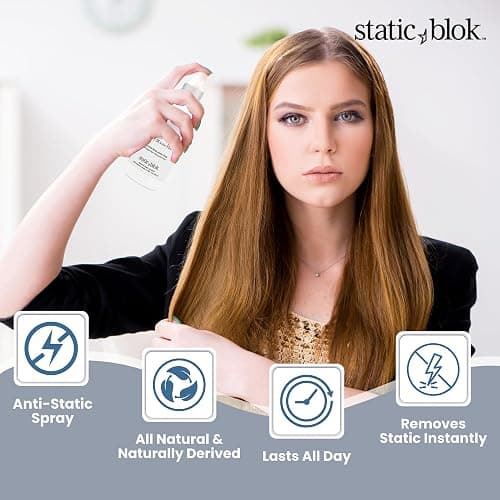 Static Blok Anti-Static Spray for Hair - Instantly Eliminate Static Cling, Shocks, Flyaways - Long-Lasting All-Day Freshness - works on Natural and Synthectic Wigs - 8oz thumbnail 3