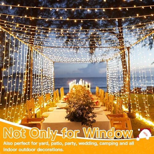 Ollny Christmas Curtain Lights 300 LED 9.8 FTx9.8 FT, Outdoor Waterproof Curtain String Lights with Remote Timer 8 Modes, USB Waterfall Window Lights for Wall Backdrop Home Decorations (Warm White) thumbnail 7
