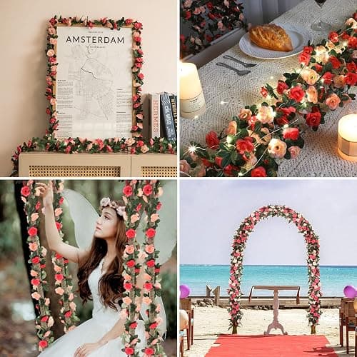 MARTINE MALL Flower Garland Rose Vines, 2 Strands 16.5Ft Flower Vines for Bedroom, Rose Floral Garland Decorations for Room Table Birthday Wedding Party Garden Wall Decor thumbnail 5