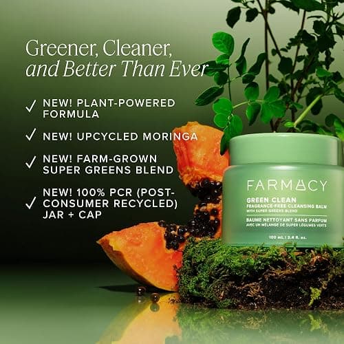 Farmacy Makeup Remover Cleansing Balm - Green Clean Waterproof Makeup Remover + Oil Based Cleanser - Newly Formulated Double Cleanser with Plant Based Waxes + Upcycled Moringa - Fragrance Free (30ml) thumbnail 3