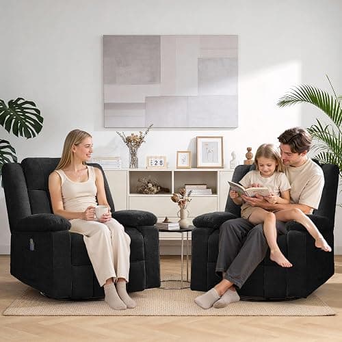 Korser Rocker Recliner Chair for Adults, 360° Swivel Rocker Recliner with Massage and Heating, Nursery Rocking Chairs with Side Pockets, Manual Reclining Chair for Living Room, Bedroom or Nursery thumbnail 8