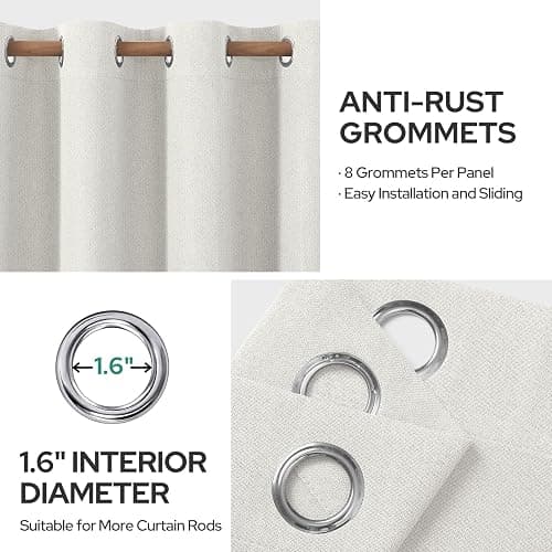 HOMEIDEAS 100% Ivory Cream Linen Blackout Curtains for Bedroom, 52 x 84 Inch Length 2 Panels Faux Linen Thermal Insulated Black Out Grommet Window Drapes for Living Room thumbnail 9