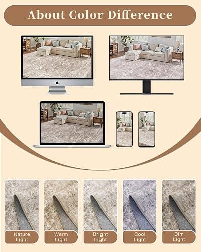 Madane 8x10 Area Rugs for Living Room, Machine Washable Vintage Rug with Non-Slip Backing, Soft Floral Print Large Throw Rugs, Thin Carpet for Bedroom Dining Room Farmhouse (8 x 10, Brown/Sand) thumbnail 8