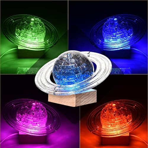 3D Crystal Puzzle, 3D Saturn Puzzle DIY Assembly Brain Teaser with Light-Up Wood Base, Plastic Crystal Fun Model Toy Gift Decoration for Adults Age 14 and Up, 40 Pieces, Grey thumbnail 5
