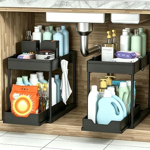 DEKAVA Under Sink Organizer 2 Pack, Bathroom Cabinet Organizer, 2 Tier Sliding Cabinet Basket Organizer Drawer, Multi-Purpose Bath Collection Baskets for Bathroom (Black) thumbnail 8