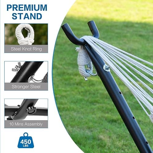 PNAEUT Double Hammocks with Stand for Outside, Portable Space Saving Heavy-Duty Steel Stand for Indoor Outdoor Patio, 450 lbs Capacity (Tropical) thumbnail 6