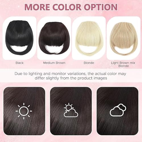 Benehair Clip in Fringe Natural Fringe Clip in Hair Curved Air Hair Bangs with Temples Synthetic Light Brown Hairpieces for Women Girls Daily Wear(Light Brown, 30g) thumbnail 9