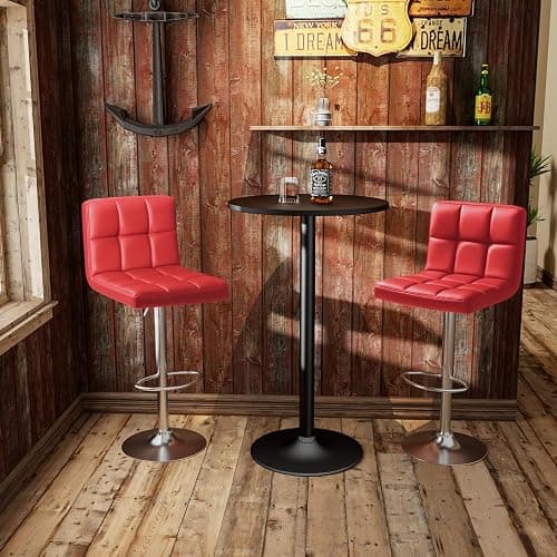 Homall Bar Stools Modern PU Leather Adjustable Swivel Barstools, Armless Hydraulic Kitchen Counter Bar Stool Extra Height Square Island Barstool with Back Set of 2 (Leather, Red) thumbnail 8
