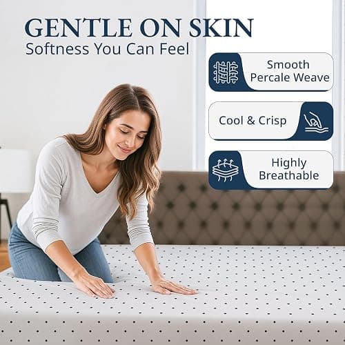 Lane Linen 100% Organic Cotton Queen Size Fitted Sheet Only (60"x80") - Super Soft 100% Cotton Queen Fitted Sheet - Lightweight & Durable Cotton Bed Sheet - Black Polka Dot thumbnail 2