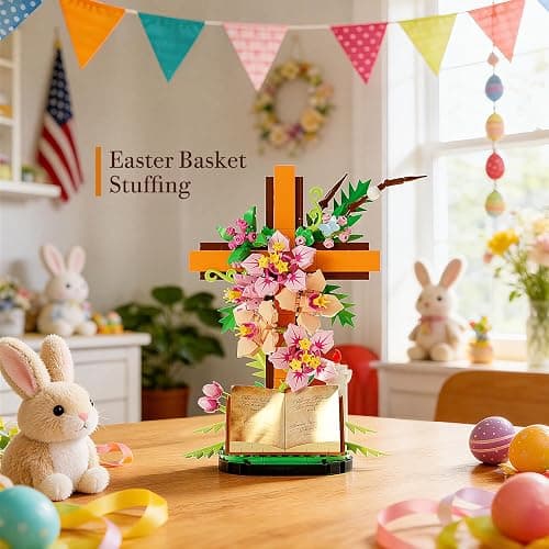 Jesus Cross Flower Building Set, Easter Religious Cross Collectibles, Compatible with Lego Jesus Catholic Building Toys, Easter, Christian, Gifts for Mothers, Women or Adults, Easter Basket Stuffers thumbnail 4